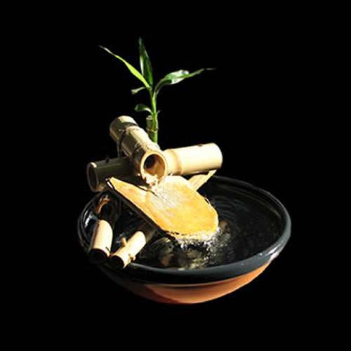 Picture of small indoor Zen fountain made from natural bamboo