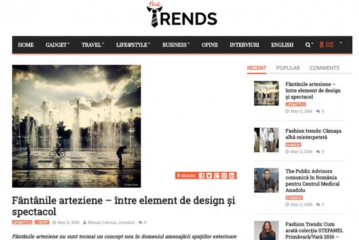 imagine aparitie articol the Trends cu fantanile arteziene bluConcept