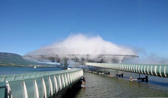 Blur Building, Lake Neuchatel, Yverdon-les-Bains, Switzerland, 2002: Blur on a windy day